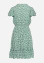 Zielona Sukienka Bawełniana z Gumką w Pasie i Drobnym Wzorem w Kwiaty Napenia