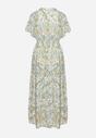 Jasnozielona Bawełniana Sukienka z Gumką w Talii i Wzorem w Kwiatki Rheani