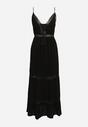 Czarna Bawełniana Sukienka Maxi na Ramiączkach o Rozkloszowanym Fasonie Vitarepa