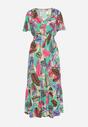 Jasnozielona Bawełniana Sukienka w Kolorowe Listki z Cienkimi Gumkami w Pasie Calipsso