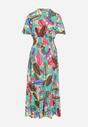 Jasnozielona Bawełniana Sukienka w Kolorowe Listki z Cienkimi Gumkami w Pasie Calipsso