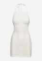 Biała Dopasowana Sukienka Ażurowa Mini z Wiązaniem na Szyi Avanthika