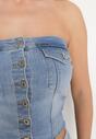 Niebieski Dopasowany Top Jeansowy Zapinany na Guziki Undarias