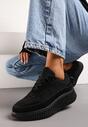Czarne Sznurowane Sneakersy na Tłoczonej Platformie Orasa