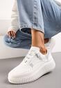 Białe Sznurowane Sneakersy na Tłoczonej Platformie Orasa