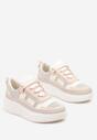 Różowo-Białe Sznurowane Sneakersy na Tłoczonej Platformie Orasa