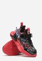 Czarno-Czerwone Płaskie Buty Sportowe ze Sznurowaniem z Gumek Zapinane na Rzep Sinnona