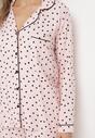 Różowy Wiskozowy Komplet Piżamowy w Ozdobny Print Koszula z Długim Rękawem i Spodnie Szerokie Lirosa