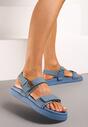 Niebieskie Płaskie Sandały z Metaliczną Klamrą na Rzepy Windema
