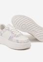 Biało-Fioletowe Sneakersy na Platformie z Kolorowymi Wstawkami i Perforacją Chanettia