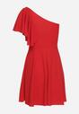 Czerwona Asymetryczna Sukienka na Jedno Ramię z Falbanką Ellasue