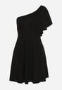 Czarna Asymetryczna Sukienka na Jedno Ramię z Falbanką Ellasue