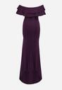 Fioletowa Elegancka Sukienka Typu Hiszpanka z Rozkloszowanym Dołem i Wycięciami Tumini