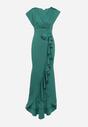 Zielona Asymetryczna Sukienka z Dekoltem V i Ozdobną Falbaną Efiola