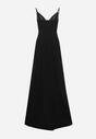 Czarna Rozkloszowana Klasyczna Sukienka z Kopertowym Dekoltem na Cienkich Ramiączkach z Rozcięciem Vinelia
