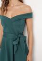 Zielona Elegancka Sukienka o Fasonie Hiszpanki z Materiałowym Paskiem Xaelia