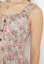 Jasnozielona Rozkloszowana Sukienka Bawełniana w Kwiatowy Print z Guzikami Jamallia