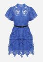 Niebieska Koronkowa Sukienka Koszulowa Mini z Paskiem Nilira