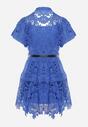 Niebieska Koronkowa Sukienka Koszulowa Mini z Paskiem Nilira