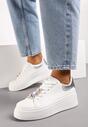 Biało-Srebrne Sneakersy na Platformie z Biżuteryjnymi Aplikacjami na Sznurówkach Noonia