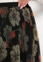 Czarno-Beżowa Spódnica Plisowana z Gumką w Talii w Kwiaty Drosa