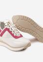 Biało-Różowe Sneakersy na Ukrytym Koturnie z Metaliczną Blaszką i Napisem Yenavra