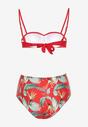 Czerwone Bikini Gładki Biustonosz i Wzorzyste Wysokie Figi Ortella