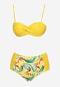 Żółte Bikini Gładki Biustonosz i Wzorzyste Wysokie Figi Ortella