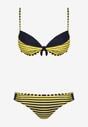 Żółte Bikini 2-Częściowe w Paski Biustonosz na Cienkich Ramiączkach i Majtki Figi Catara