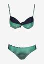 Zielone Bikini 2-Częściowe w Paski Biustonosz na Cienkich Ramiączkach i Majtki Figi Catara