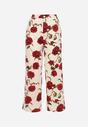 Beżowo-Bordowe Spodnie Szerokie w Kwiaty z Kieszeniami Cucumia