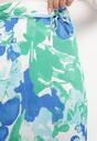 Niebiesko-Zielona Kopertowa Spódnica z Materiałowym Paskiem w Abstrakcyjny Wzór Bastar
