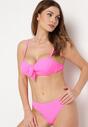 Różowe Bikini Biustonosz na Cienkich Ramiączkach z Regulacją i Wiązaniem Majtki Typu Figi Brasmarie
