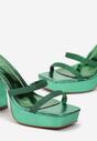 Zielone Sandały na Słupku i Platformie z Brokatowymi Paskami Yarosa