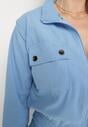Jasnoniebieski Komplet Dresowy z Prążkowanego Materiału Bluza z Kołnierzykiem i Spodnie z Gumką w Pasie Kerulla