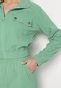 Zielony Komplet Dresowy z Prążkowanego Materiału Bluza z Kołnierzykiem i Spodnie z Gumką w Pasie Kerulla