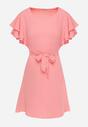 Różowa Sukienka z Rękawami z Falbankami Wiązana w Talii Quentellia
