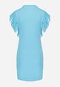 Niebieska Dopasowana Bawełniana Sukienka z Ażurową Falbanką Belohia