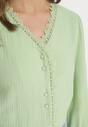 Zielona Bawełniana Koszula Zapinana na Guziki z Ozdobną Koronkową Tasiemką Raniatte