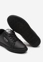 Czarne Sznurowane Płaskie Buty Sportowe z Ozdobnym Napisem Ruthmarie