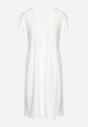 Biała Sukienka Rozkloszowana z Wiązaniem na Plecach o Ażurowym Wykończeniu Floranella
