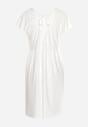 Biała Sukienka Rozkloszowana z Wiązaniem na Plecach o Ażurowym Wykończeniu Floranella