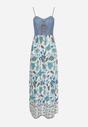 Niebieska Wiskozowa Sukienka Rozkloszowana na Cienkich Ramiączkach we Florystyczny Print K Brinneli