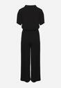 Czarny Bawełniany Komplet z Krótką Koszulą i Szerokimi Spodniami z Rozcięciami Denara
