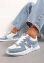 Niebiesko-Białe Sznurowane Sneakersy na Płaskiej Podeszwie z Metalicznym Wykończeniem Vivamarie
