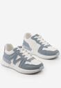 Niebiesko-Białe Sznurowane Sneakersy na Płaskiej Podeszwie z Metalicznym Wykończeniem Vivamarie