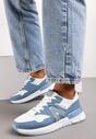 Niebiesko-Białe Sznurowane Sneakersy przed Kostkę na Płaskiej Podeszwie z Aplikacją Irines