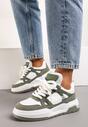 Zielono-Białe Klasyczne Sznurowane Sneakersy na Płaskiej Podeszwie z Transparentną Wstawką Famarie