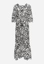 Czarno-Biała Sukienka z Bawełny i Wiskozy w Abstrakcyjne Paski ze Sznurkiem w Talii Navarae