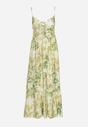 Zielona Sukienka z Wiskozy i Bawełny Rozkloszowana w Kwiatowy Print z Ozdobnym Wiązaniem Wiama